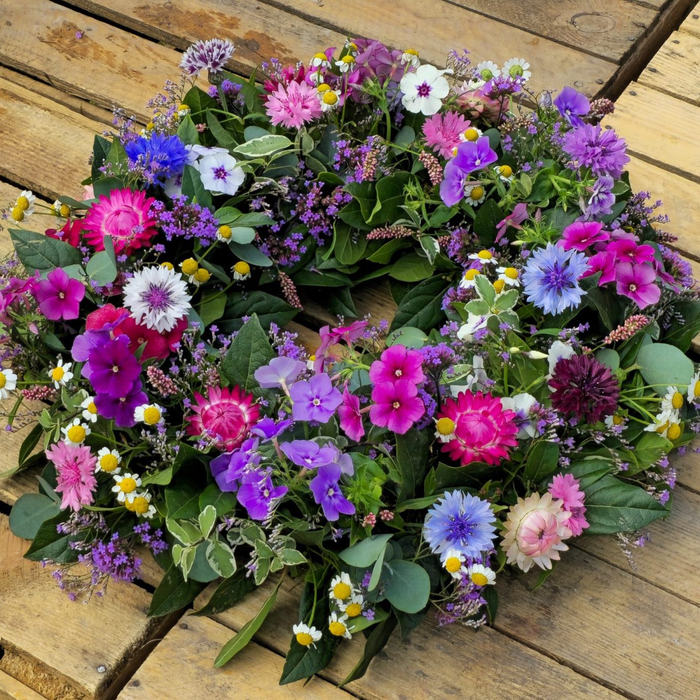 Funeral Wreath with garden flowers